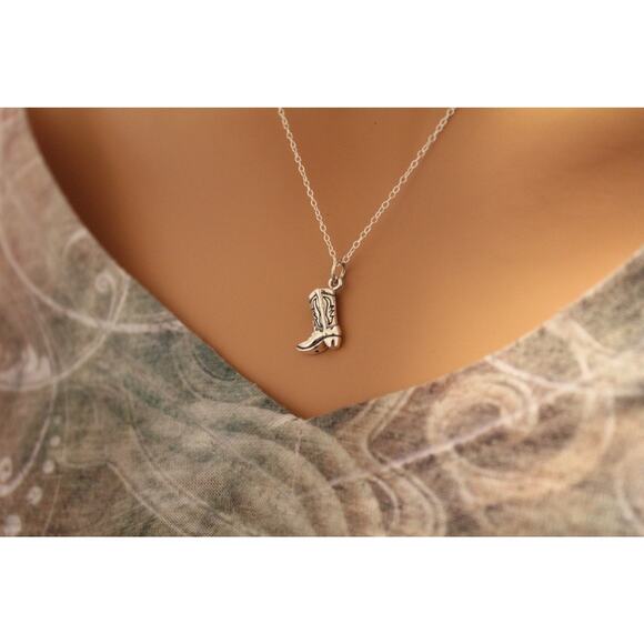 Sterling Silver Cowboy Boot Necklace, Cowboy Boot Necklace, Cowboy Necklace - Picture 1 of 3